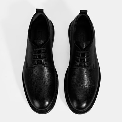 Erkek Siyah Bağcıklı Günlük Deri Ayakkabı