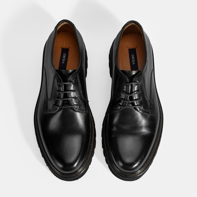 Erkek Siyah Bağcıklı Günlük Deri Ayakkabı