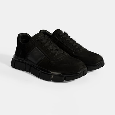 Erkek Siyah Bağcıklı Nubuk Deri Spor Ayakkabı