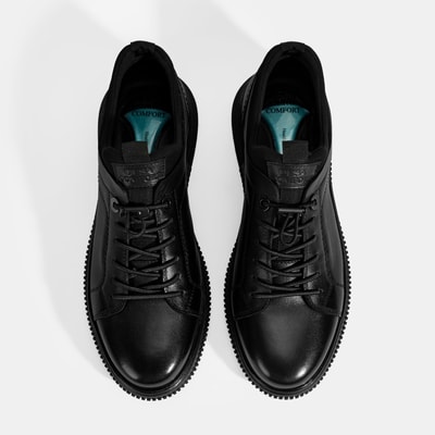 Erkek Siyah DesaComfort Bağcıklı Deri Günlük Ayakkabı