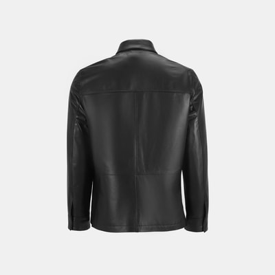 Erkek Siyah Gömlek Yaka Deri Ceket