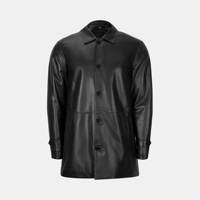 Erkek Siyah Gömlek Yakalı Deri Kaban