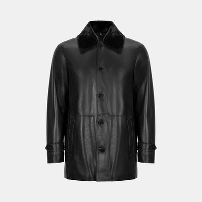 Erkek Siyah Gömlek Yakalı Deri Kaban