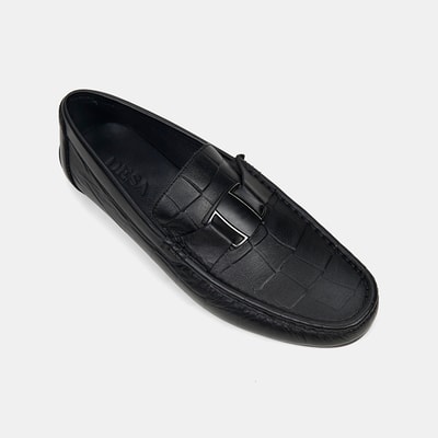 Erkek Siyah Kabartma Desenli Deri Loafer