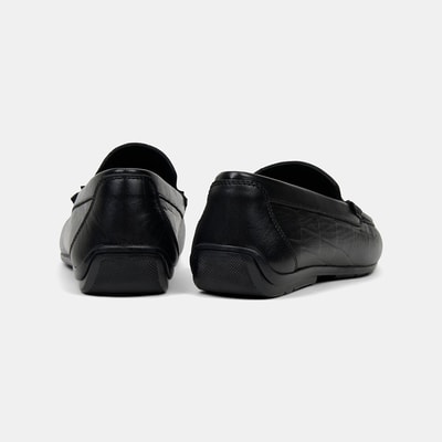 Erkek Siyah Kabartma Desenli Deri Loafer