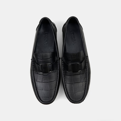 Erkek Siyah Kabartma Desenli Deri Loafer