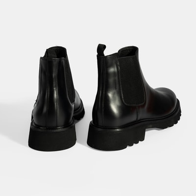 Erkek Siyah Lastik Detaylı Deri Bot