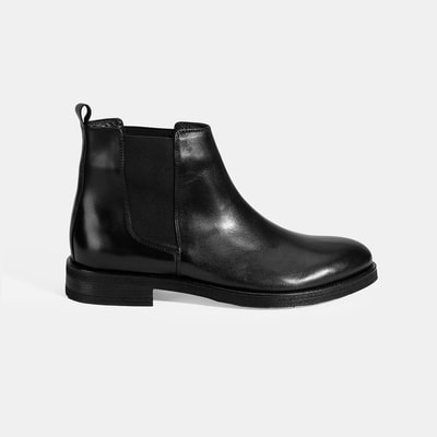 Erkek Siyah Lastik Detaylı Deri Bot