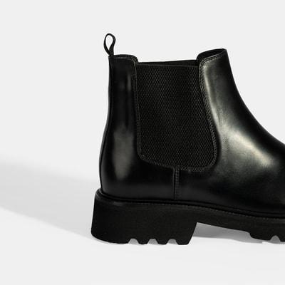 Erkek Siyah Lastik Detaylı Deri Bot