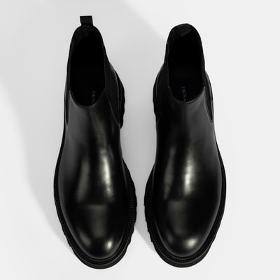 Erkek Siyah Lastik Detaylı Deri Bot