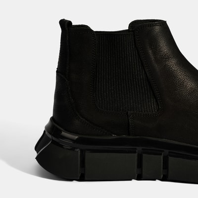 Erkek Siyah Lastik Detaylı Nubuk Deri Bot