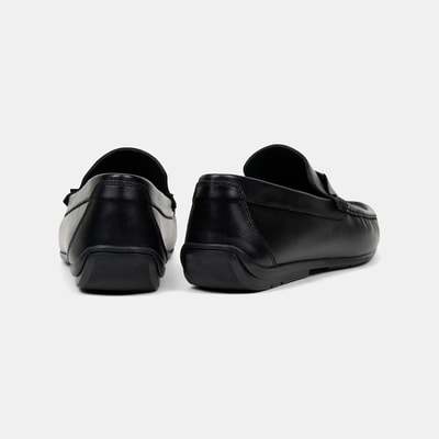Erkek Siyah Metal Detaylı Deri Loafer