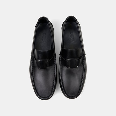 Erkek Siyah Metal Detaylı Deri Loafer