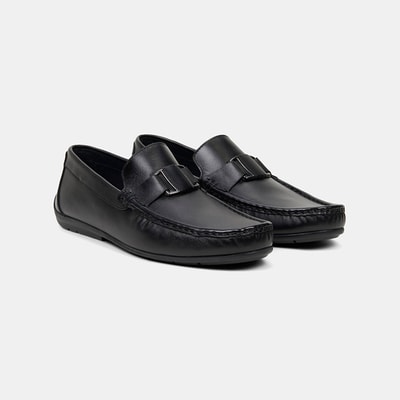 Erkek Siyah Metal Detaylı Deri Loafer