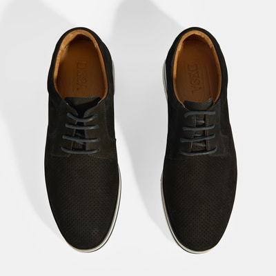 Erkek Siyah Nubuk Deri Bağcıklı Günlük Ayakkabı