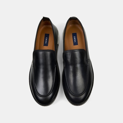 Erkek Siyah Spor Beyaz Tabanlı Deri Loafer