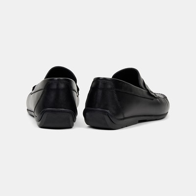 Erkek Siyah Yuvarlak Burun Deri Loafer 