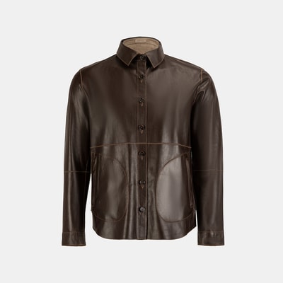 Erkek Taba / Kahve Çift Taraflı Deri Gömlek Ceket