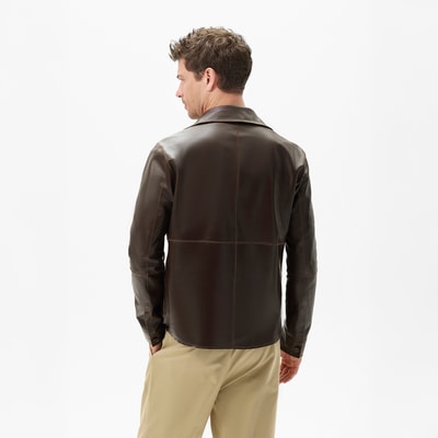 Erkek Taba / Kahve Çift Taraflı Deri Gömlek Ceket