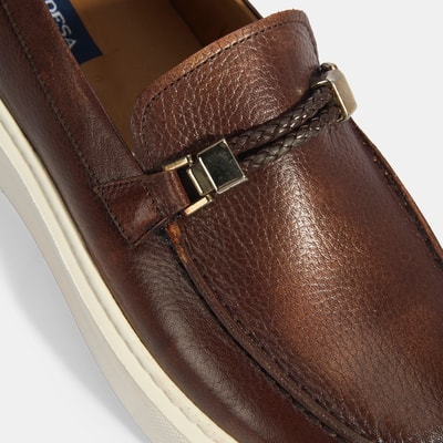 Erkek Taba Toka Aksesuarlı Deri Loafer