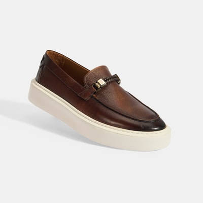 Erkek Taba Toka Aksesuarlı Deri Loafer