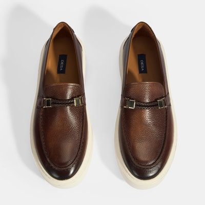 Erkek Taba Toka Aksesuarlı Deri Loafer