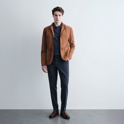 Erkek Taba Yakalı Süet Deri Blazer Ceket