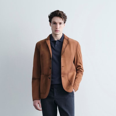 Erkek Taba Yakalı Süet Deri Blazer Ceket