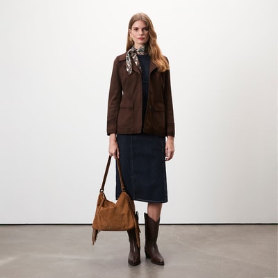 Evangel Kahve Kadın Süet Blazer Ceket