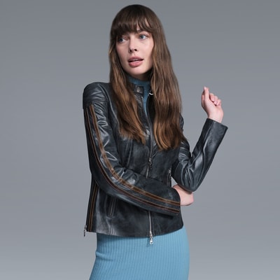 Ewelina Lacivert Kadın Fit Deri Ceket