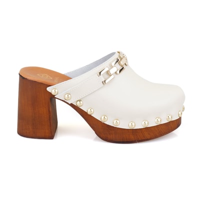 Falken Beyaz Kadın Topuklu Deri Sabo