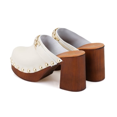 Falken Beyaz Kadın Topuklu Deri Sabo