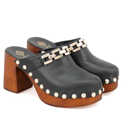 Falken Siyah Kadın Topuklu Deri Sabo