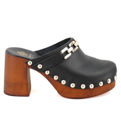 Falken Siyah Kadın Topuklu Deri Sabo