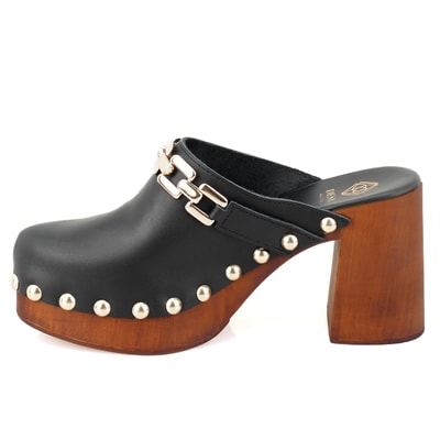 Falken Siyah Kadın Topuklu Deri Sabo