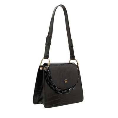 Fayetta Siyah Kadın Zincir Detaylı Omuz Çantası