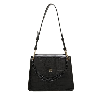 Fayetta Siyah Kadın Zincir Detaylı Omuz Çantası