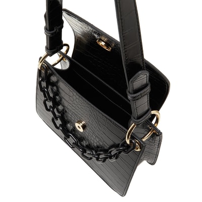 Fayetta Siyah Kadın Zincir Detaylı Omuz Çantası