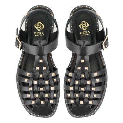 Firida Siyah Kadın Ayarlanabilir Tokalı Deri Sandalet