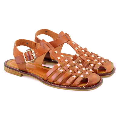 Firida Taba Kadın Ayarlanabilir Tokalı Deri Sandalet