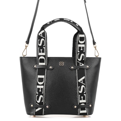 Flieder Siyah Kadın Desa Logo Askılı Deri El Çantası