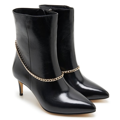 Grano Siyah Kadın Zincir Detaylı Deri Bot
