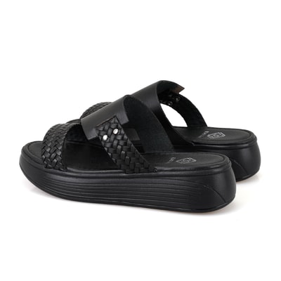 Gretta Siyah Kadın Dolgu Topuklu Deri Terlik