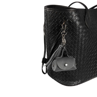 Gri Mini Deri Anahtarlık