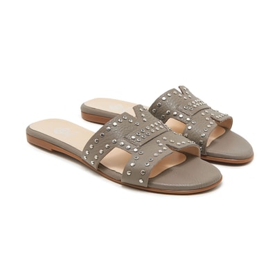 Gri Sofia Kadın Deri Terlik