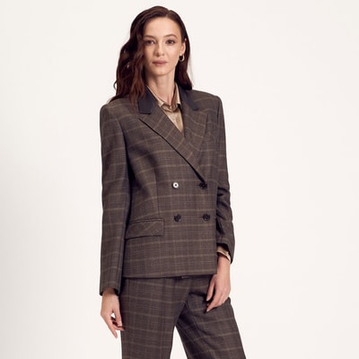 Gri Yünlü Kruvaze Kadın Deri Ceket