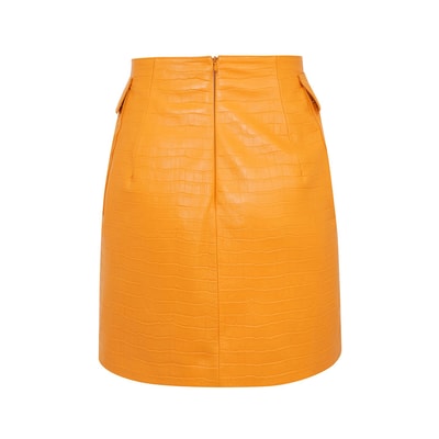 Gulielma Turuncu Kadın Kroko Baskılı Deri Mini Etek