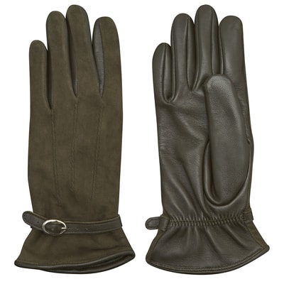 Haki Kadın Tokalı Süet Eldiven