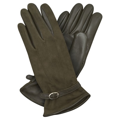 Haki Kadın Tokalı Süet Eldiven