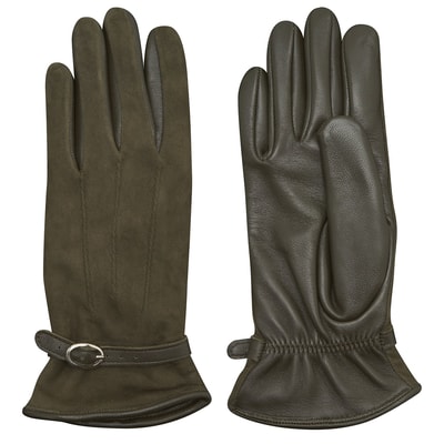 Haki Kadın Tokalı Süet Eldiven